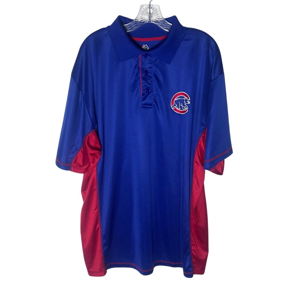 Majestic Chicago Cubs MLB Polo Shirt Mens XLT Blue Red Embroidered Logo Tall